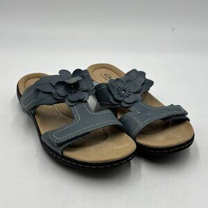 Clarks Collection Floral Slide Sandals Laurieann Madi Blue Size 9W